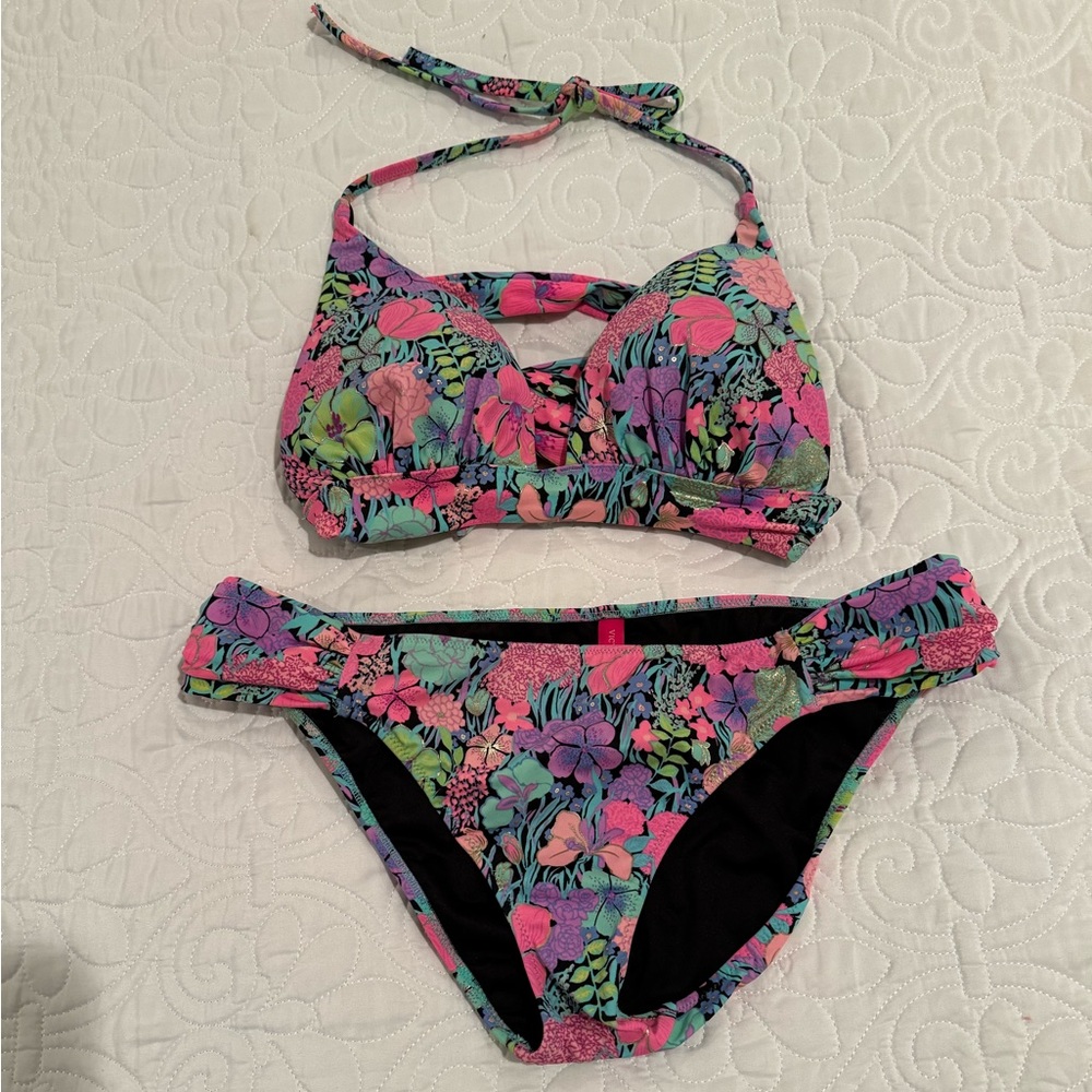 Victoria’s Secret Halter Push Up Padded Bra Bikini Top & Bottom Vintage Y2K Swim